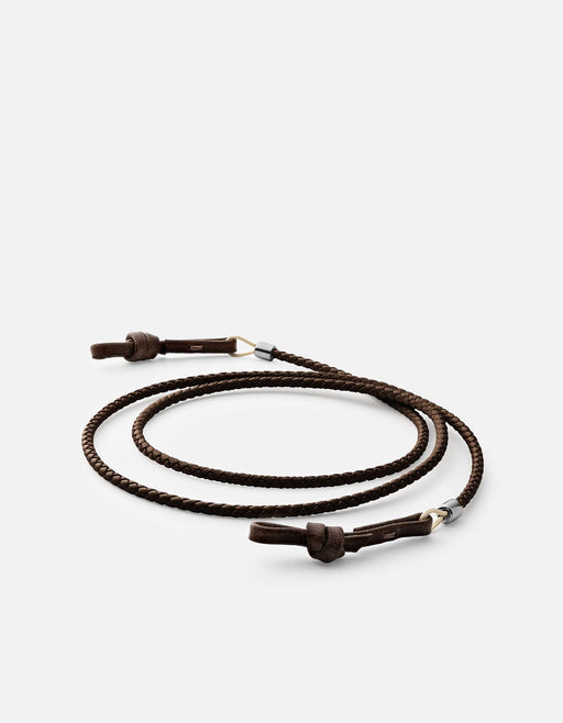 Miansai Dry Goods Nexus Braided Leather Sunglass Cord, Sterling Silver Brown/Cafecito / O/S