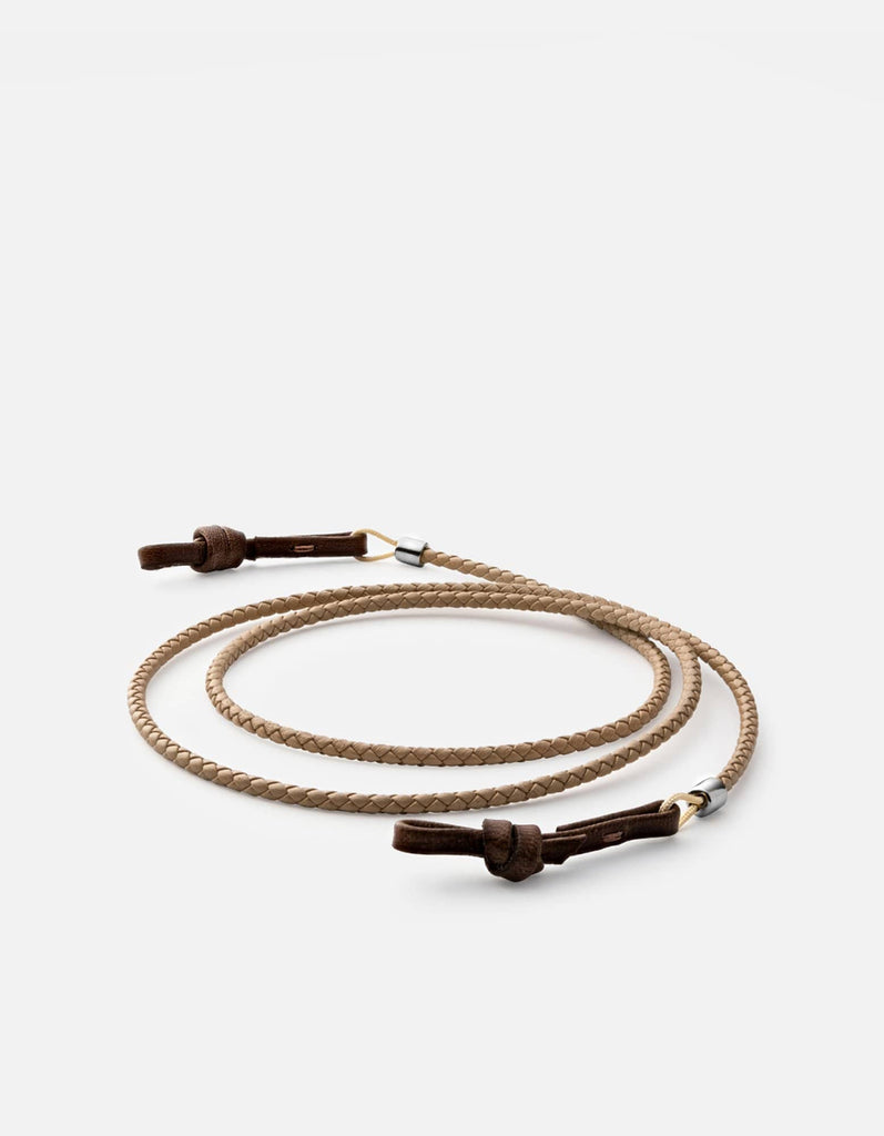 Miansai Dry Goods Nexus Braided Leather Sunglass Cord, Sterling Silver Natural/Cafecito / O/S