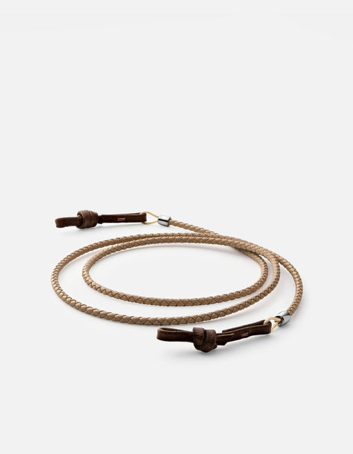 Miansai Dry Goods Nexus Braided Leather Sunglass Cord, Sterling Silver Natural/Cafecito / O/S