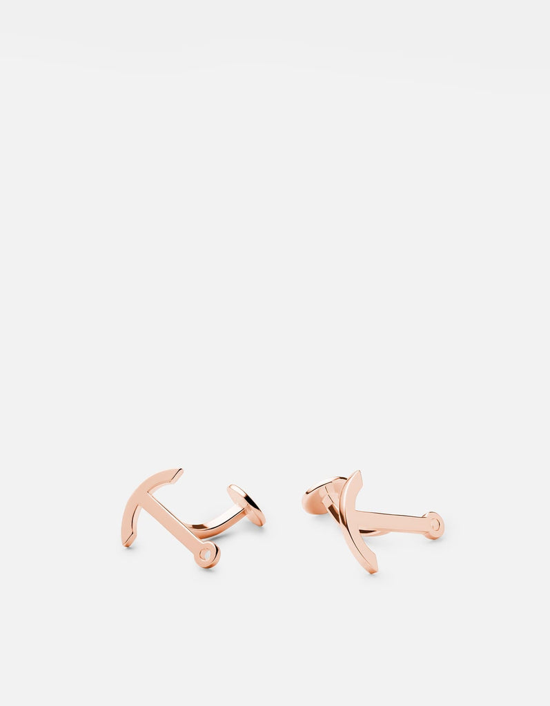Miansai Cufflinks Modern Anchor Cufflink, Rose Plated Polished Rose / Pair